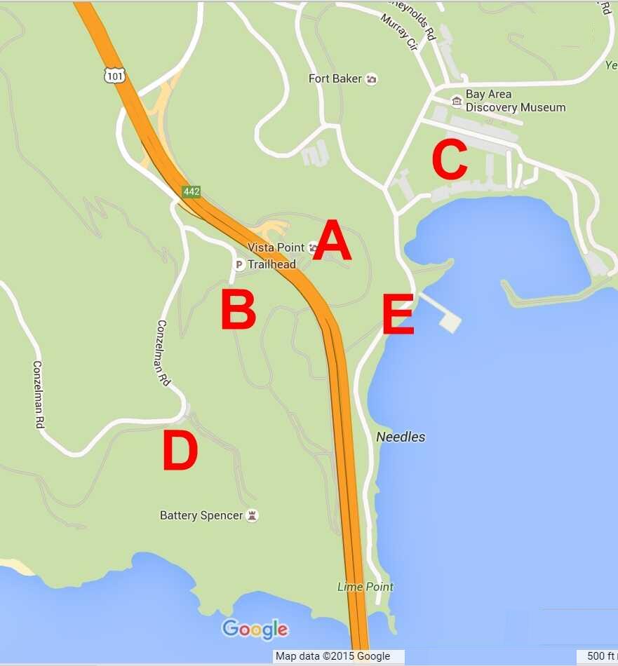 Golden Gate Bridge parking (north). Map Copyright by Google. This is a labeled frame of the same embedded Google Map at the bottom of this page.