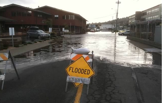 Gate 5 Road flooded in Sausalito